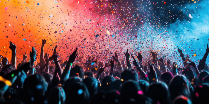 Jubel auf einem Konzert mit Konfetti